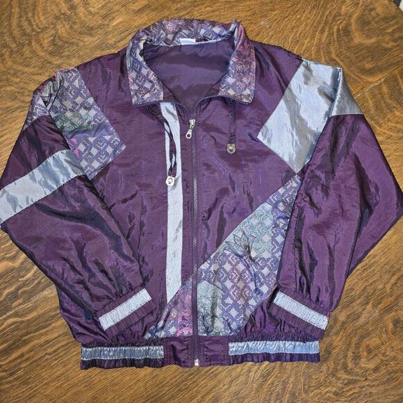 Energy Zone Jackets & Blazers - Vintage 80s 90s Energy Zone Windbreaker Jacket Purple Silver Floral Geometric XL